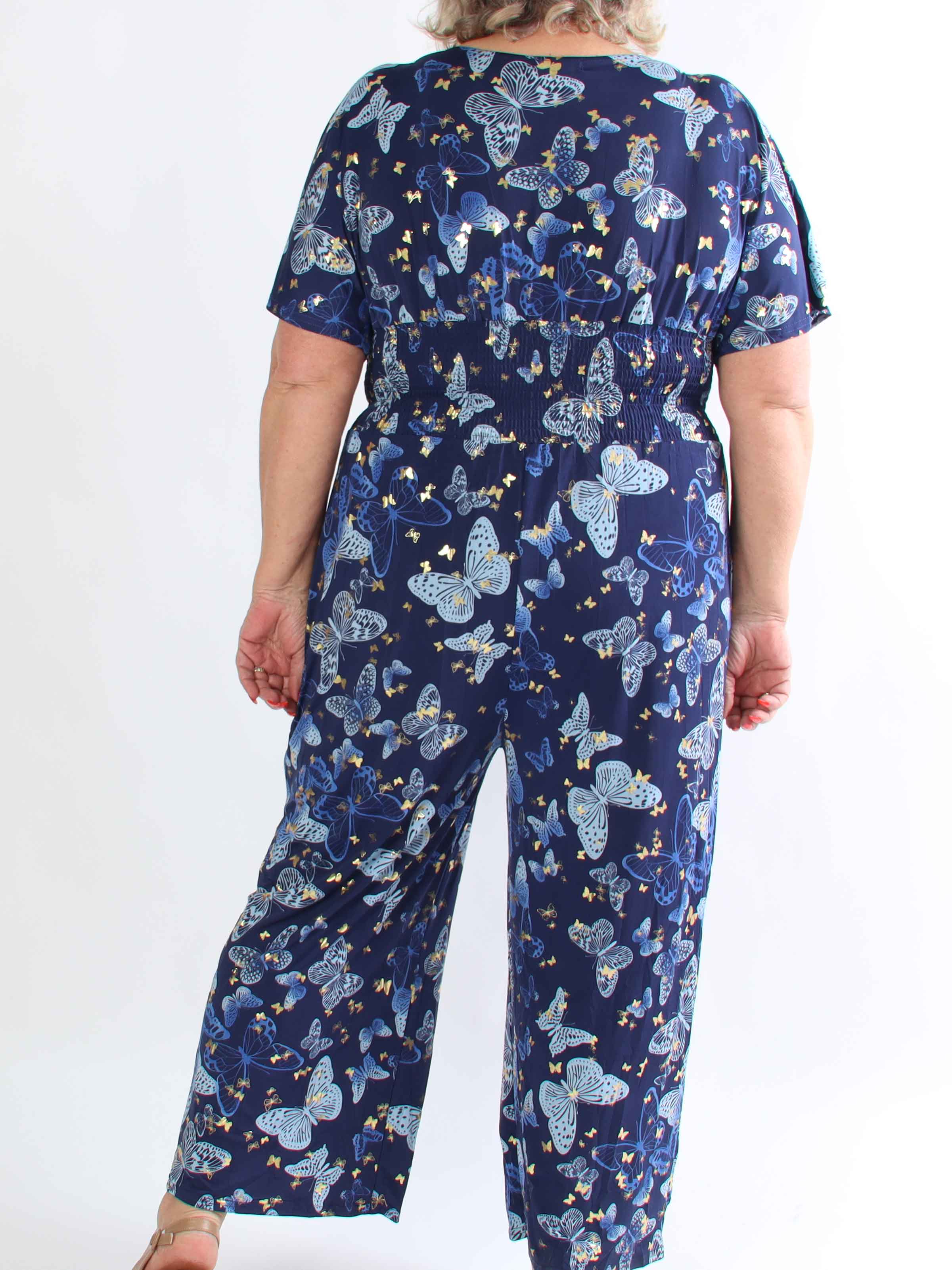 Pams Butterfly Jumpsuit - Elastisk plus size buksedragt i sommerfugleprint